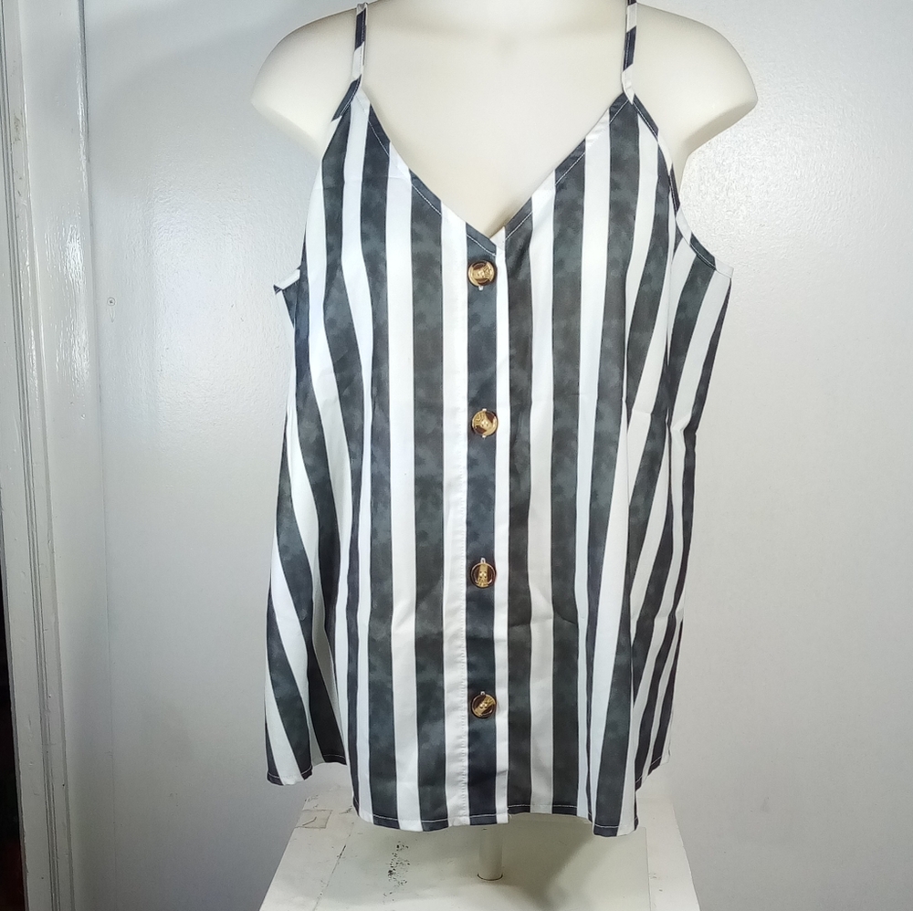 Womens Gray White Stripe Tank Top Sz XL - Picture 7 of 11